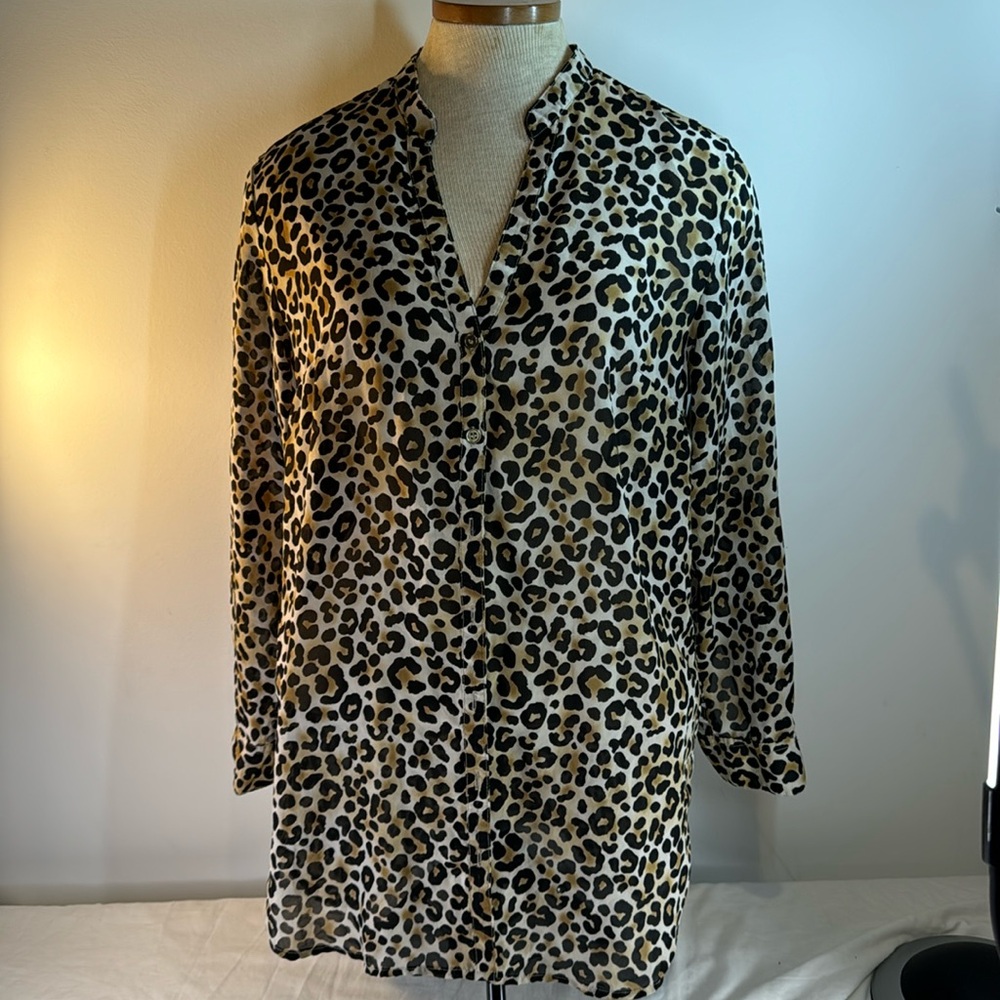 H&M Divided Leopard Print Tab Sleeve Tunic Size 8